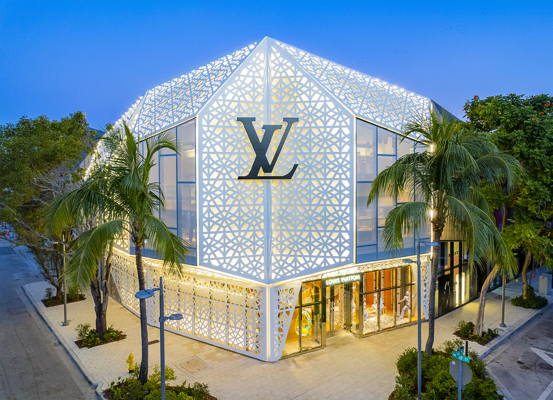 Drone Photograph of Louis Vuitton Men's Store before sunrise